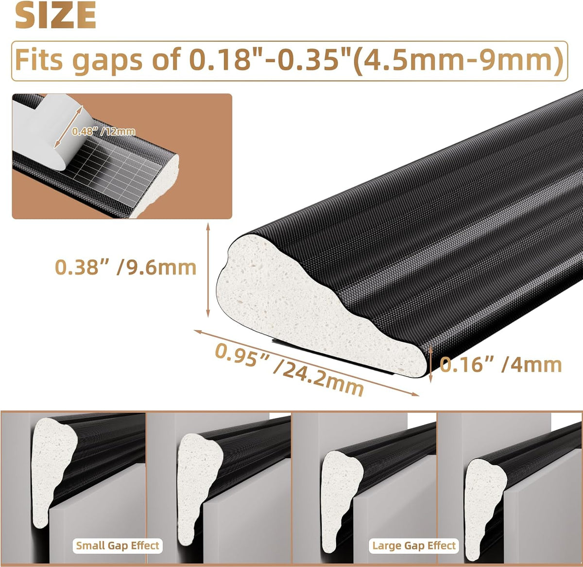 2 piezas × 196" de cinta selladora de espuma en forma de cuña p...