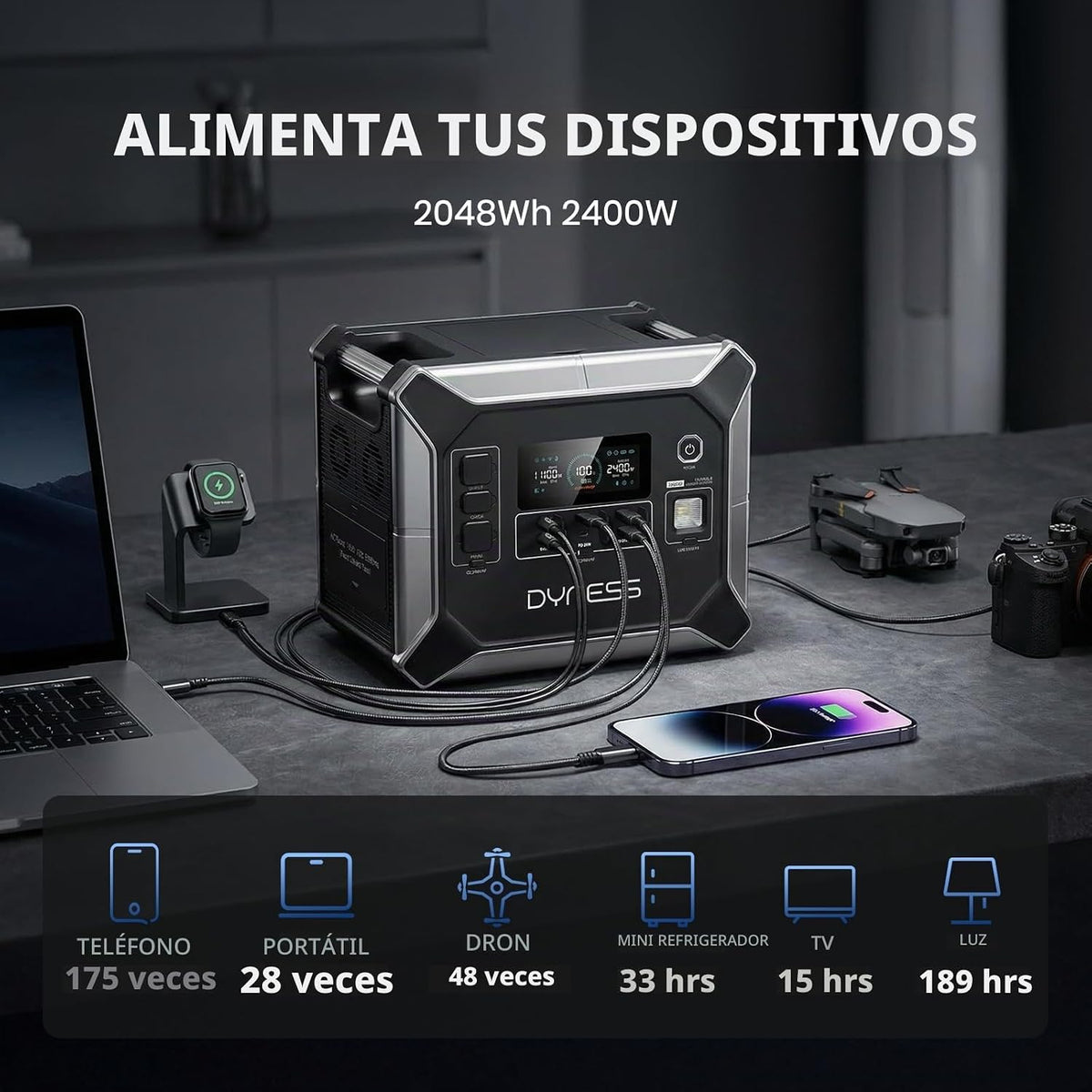 DYNESS LiFePO4 - Generador solar de 2048 Wh con panel solar plegabl...