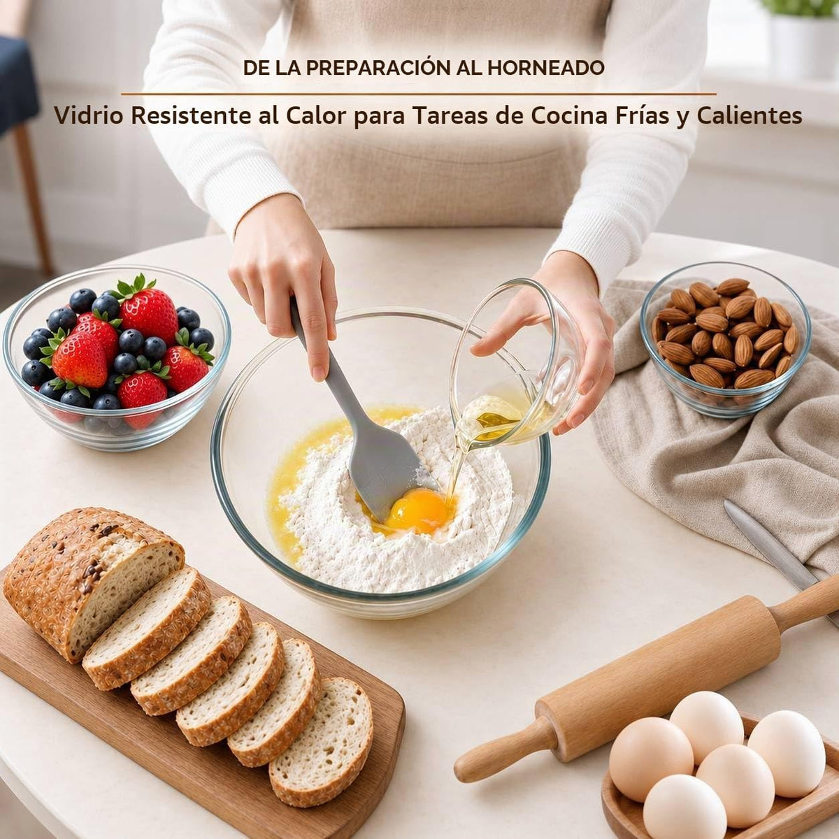 Cuiselct - Juego de 5 cuencos de vidrio para mezclar con tapas, jue...