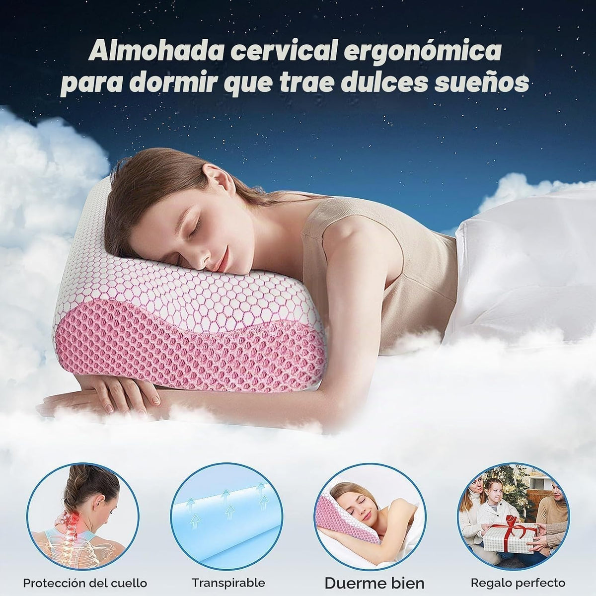 Almohada cervical ergonómica para dormir, tamaño estándar rosa | Al...