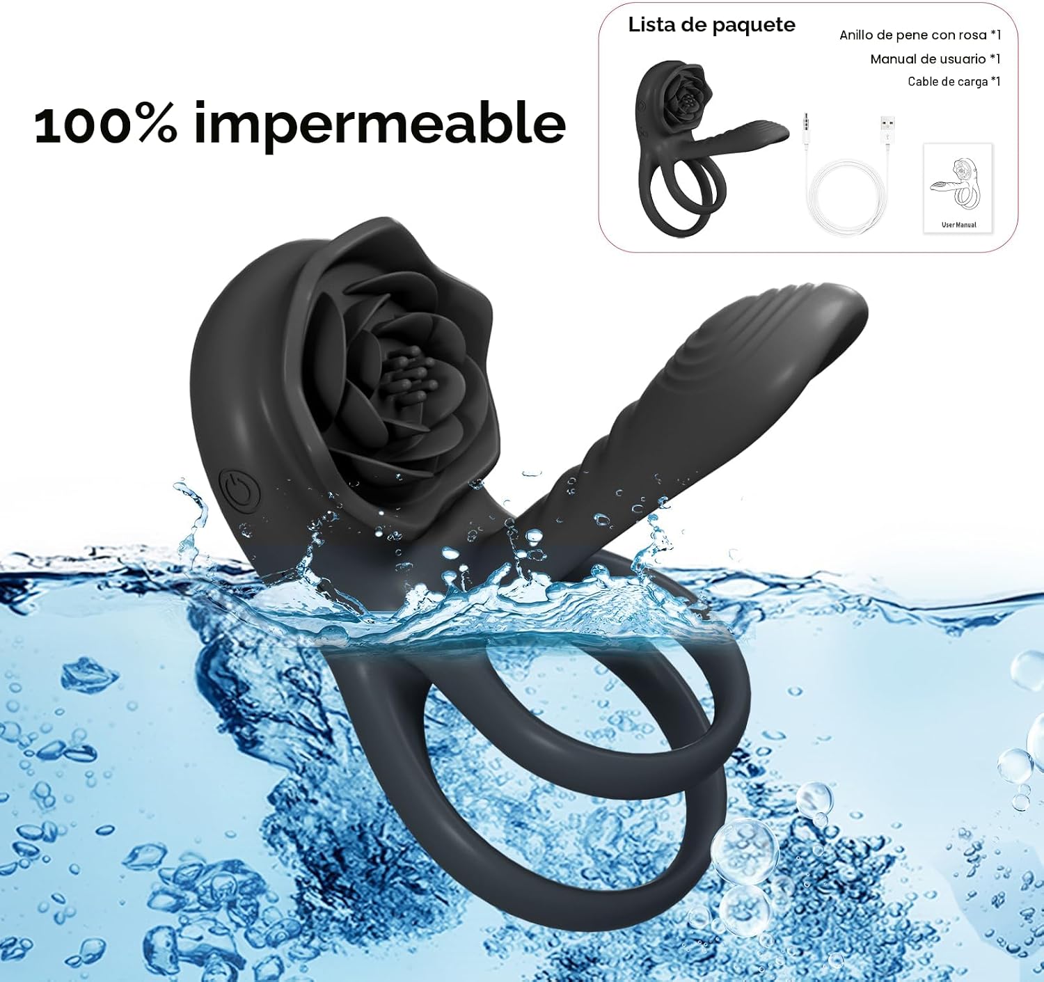 MOVGANI - Extensor de pene rosa 4 en 1 con vibrador de clítoris de...