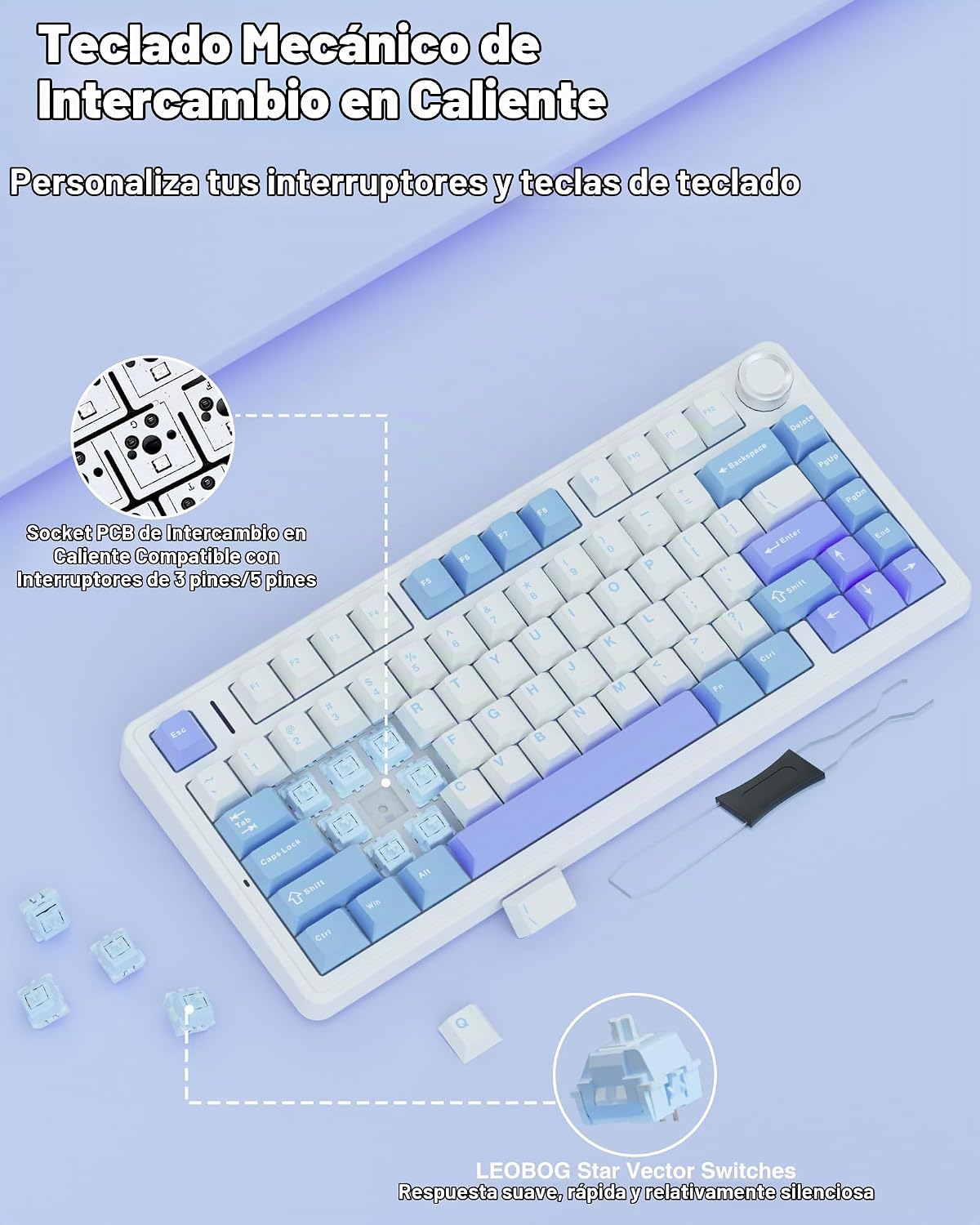 AULA - Teclado mecánico inalámbrico F75 75% con montaje en junta, t...