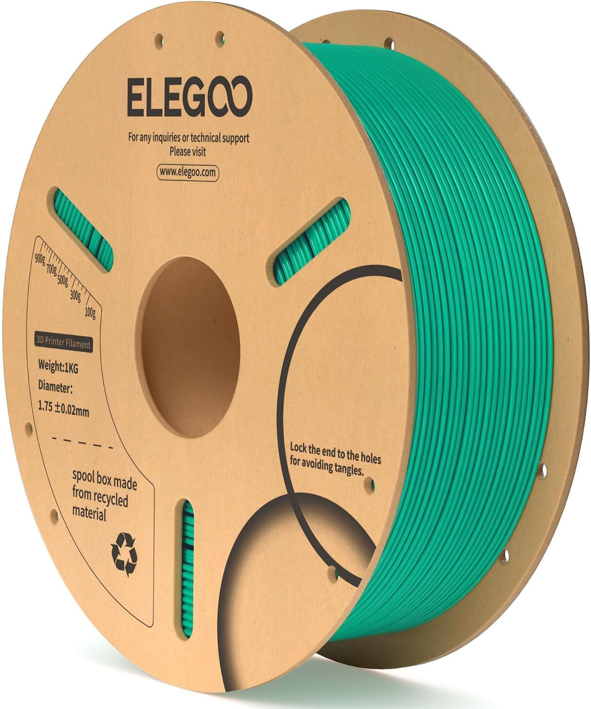 ELEGOO Filamento PLA 1.75mm Verde Marino 1KG, Filamento para Impres...