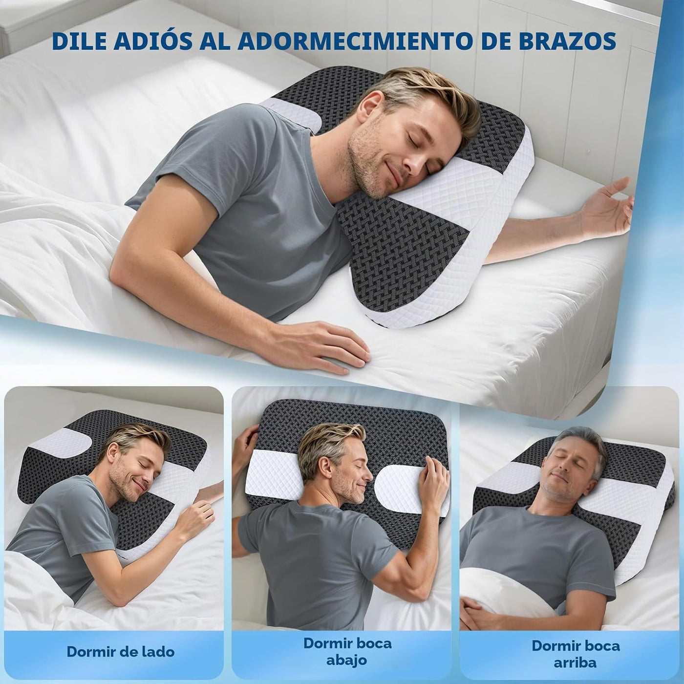 SAHEYER Almohada para dormir de lado con orificios para los brazos,...