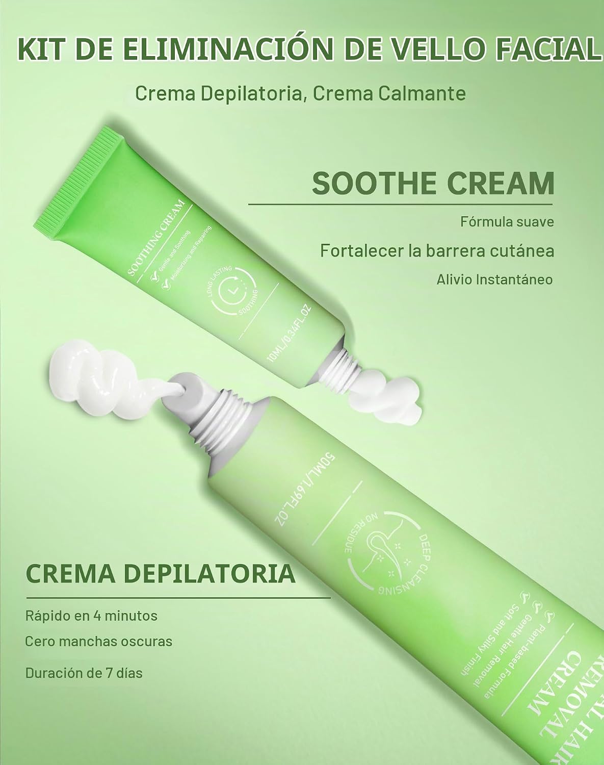 Crema de depilación facial sin dolor para mujeres - Kit 2 en 1 con...