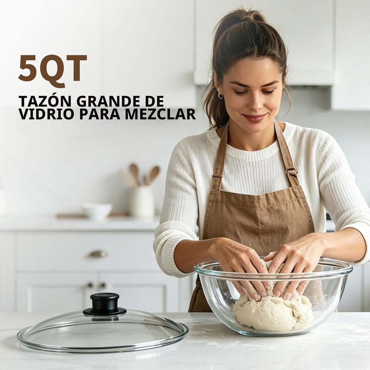 Tazón de mezcla de vidrio grande de 5QT con tapa, cuenco de vidrio...
