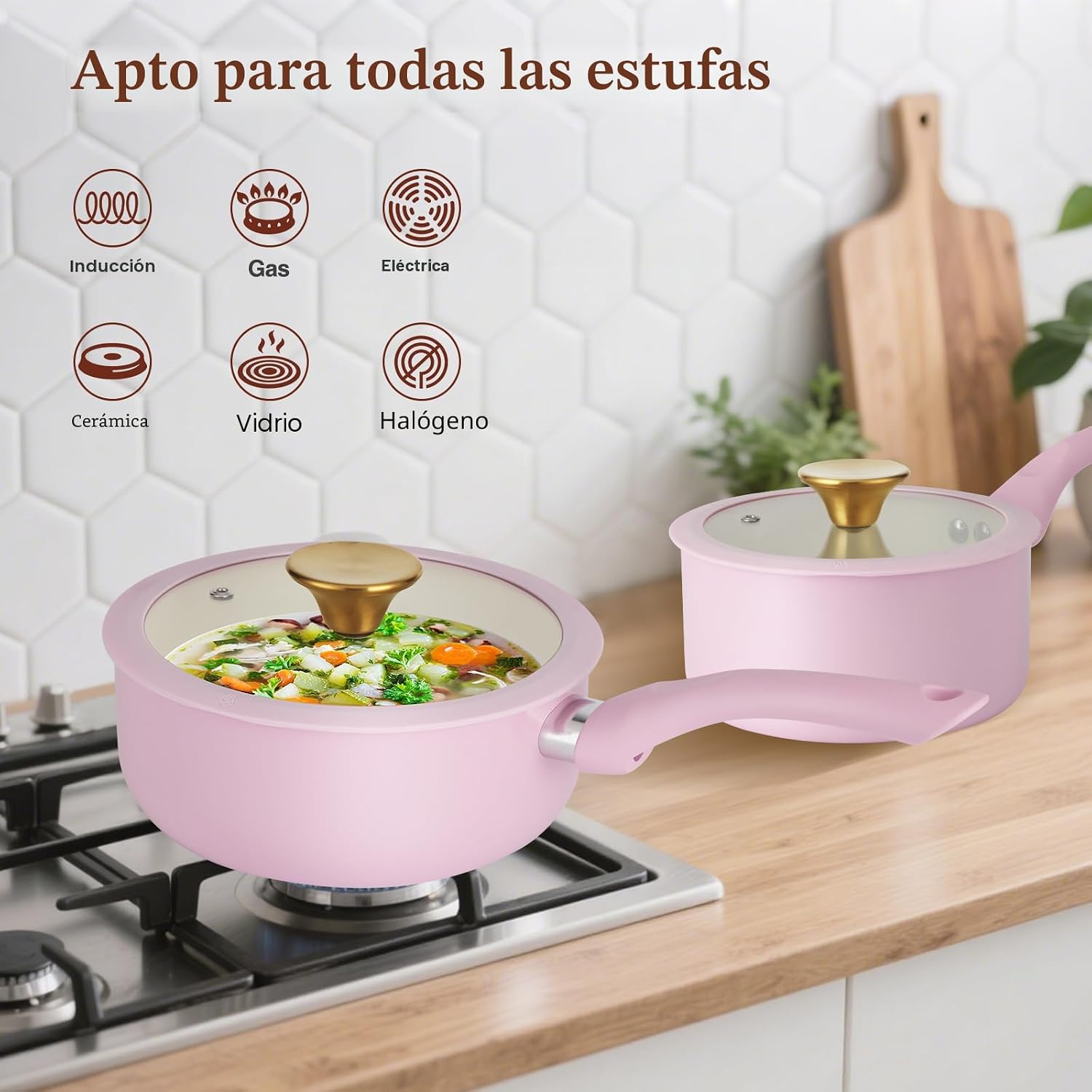 M MELENTA Juego de ollas y sartenes antiadherentes, juego de utensi...