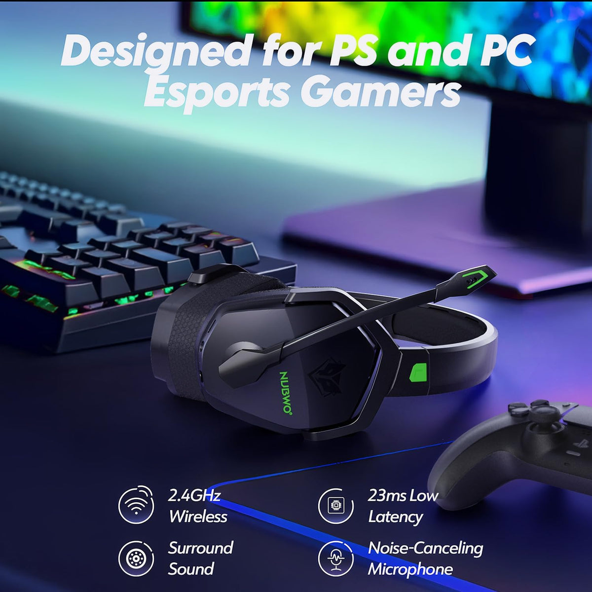 NUBWO G06 Auriculares inalámbricos duales para juegos con micrófono...