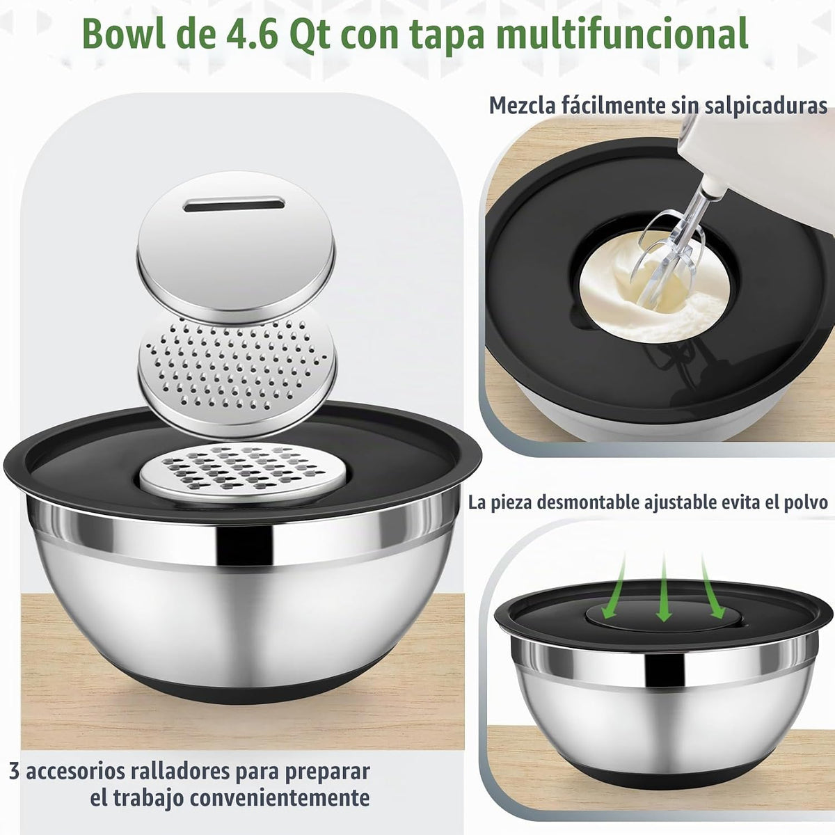 P&amp;P CHEF - Juego de cuencos de mezcla con tapa, 5 piezas de cue...