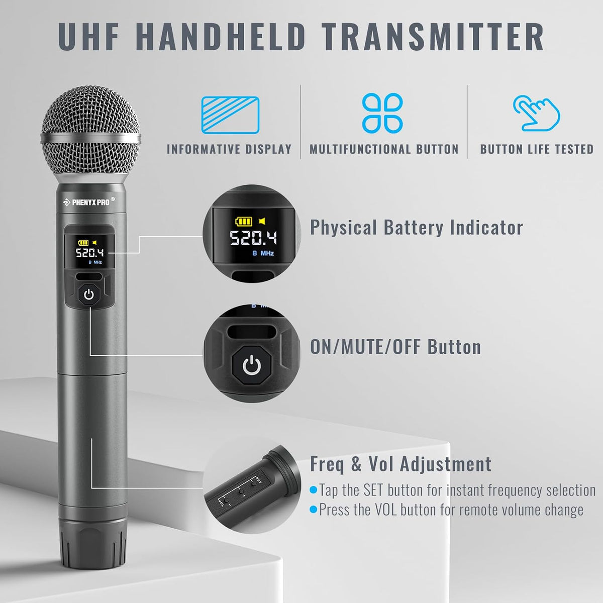 Phenyx Pro Dual UHF Tunable Freq Sistema de micrófono inalámbrico P...