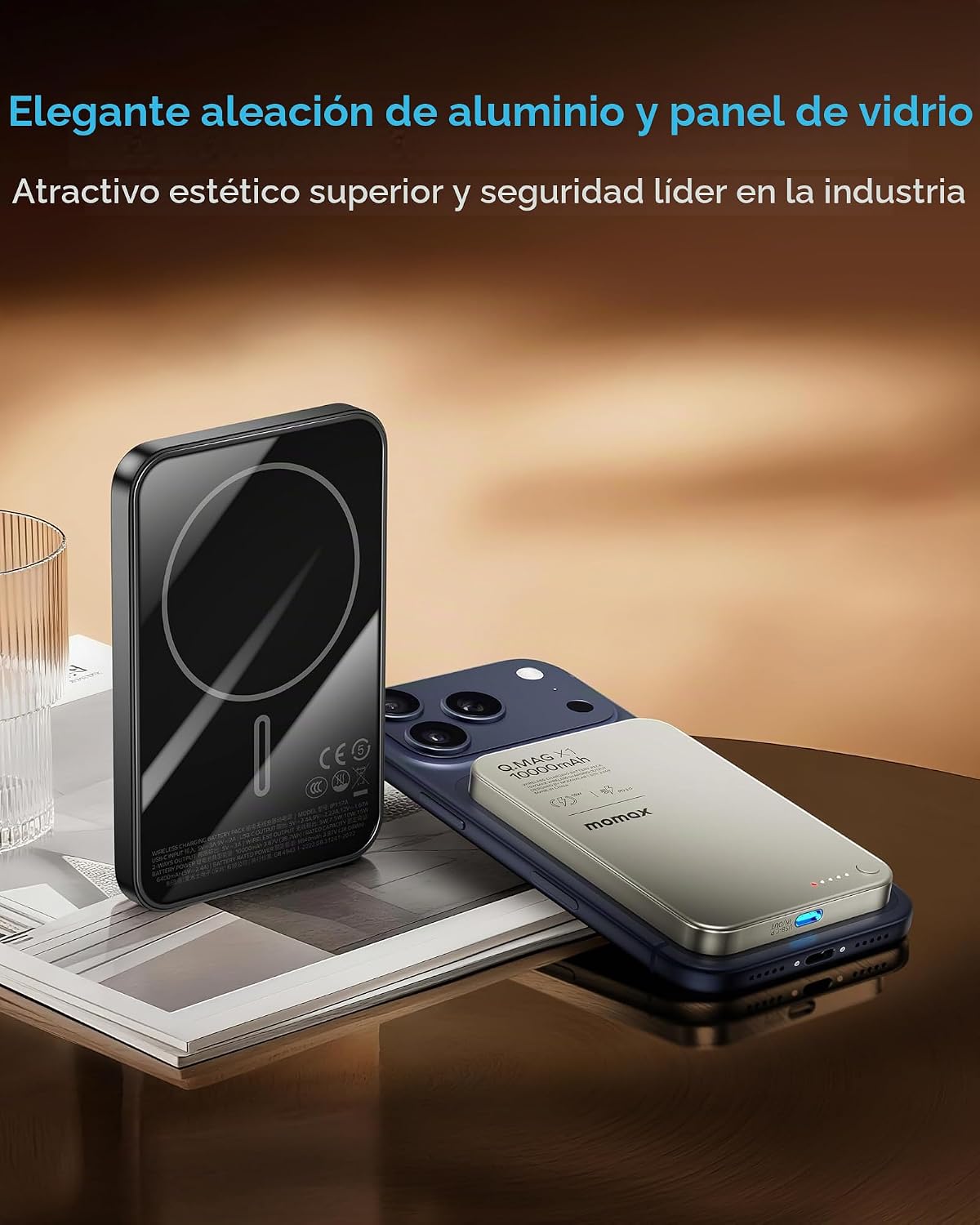 MOMAX Q.MAG Cargador portátil inalámbrico de 10000 mAh, batería mag...