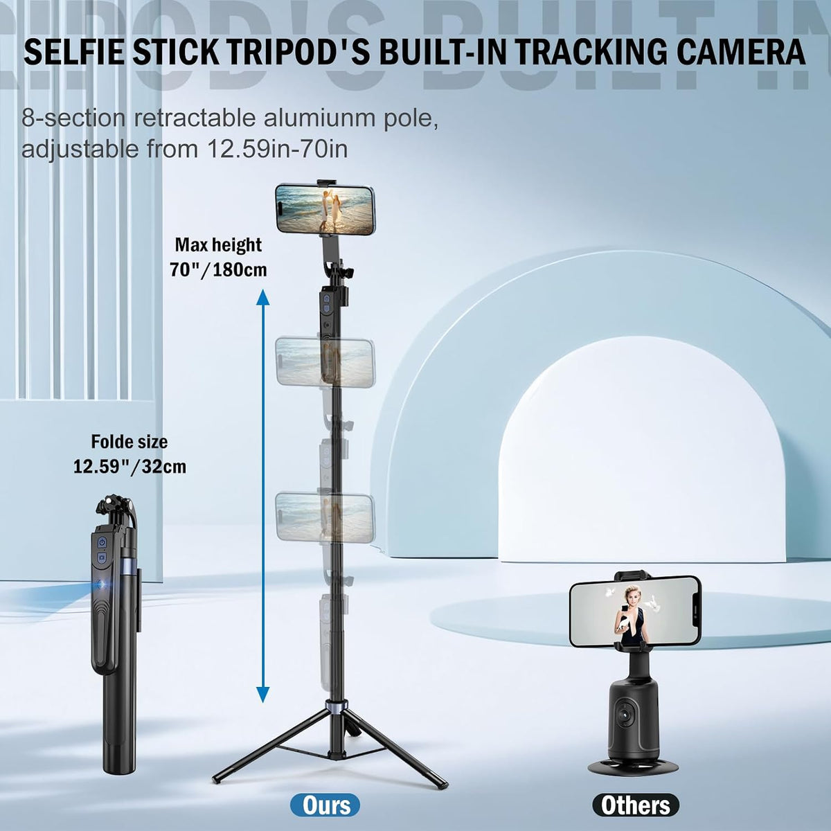 Trípode de seguimiento facial automático con rotación 360 con sopor...