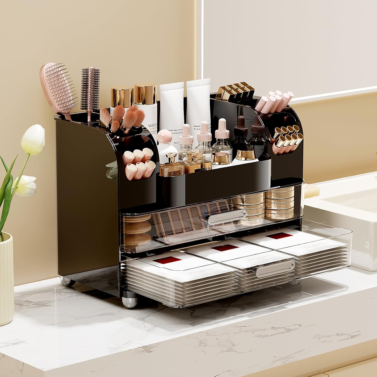 UFORU Organizador de maquillaje para encimera con 2 cajones grandes...