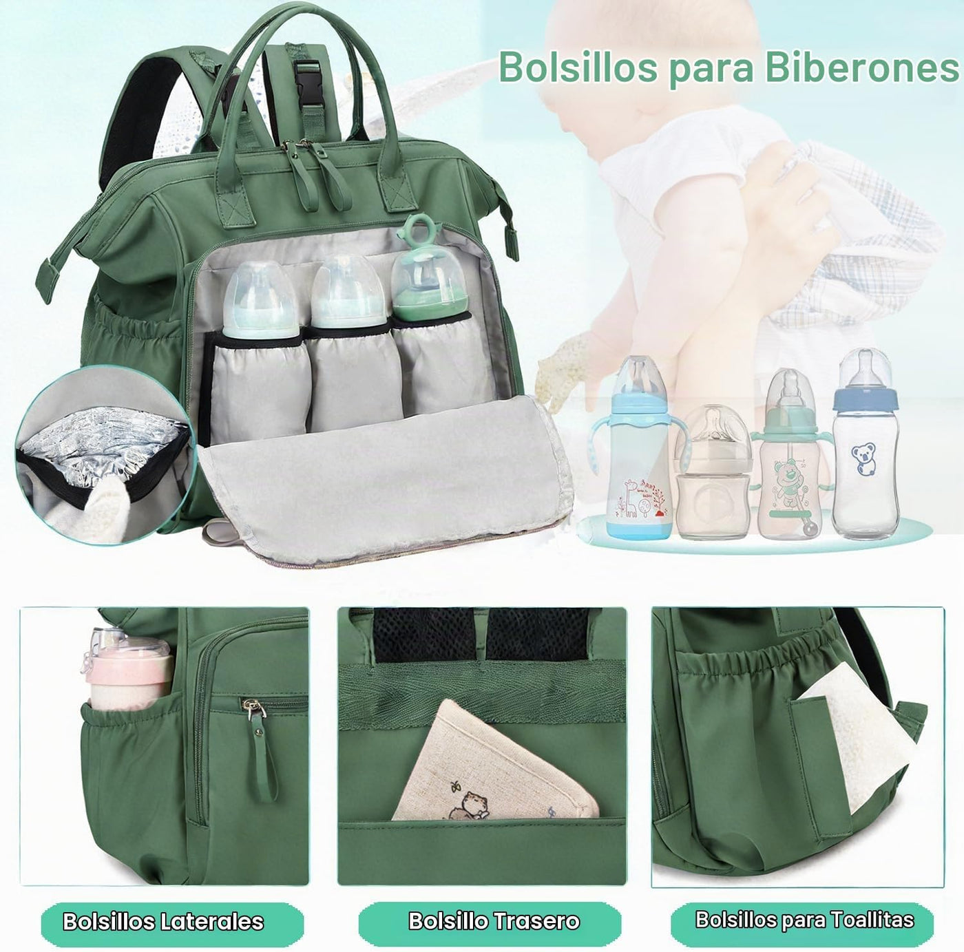 LORADI Bolsa de pañales convertible, parte superior abierta de 14 b...