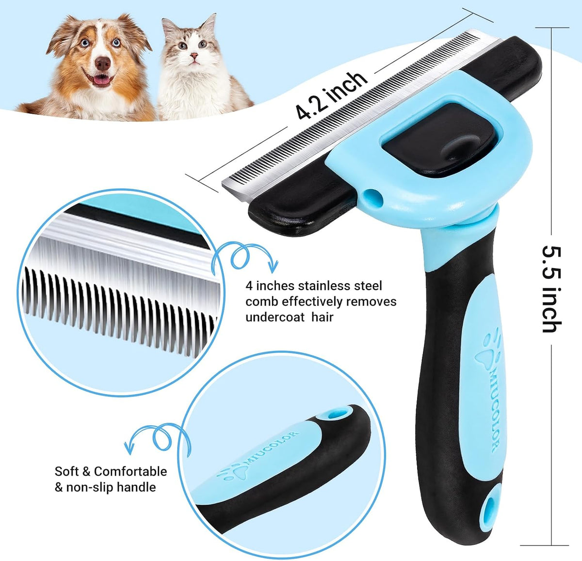 Cepillo para pelo y para acicalar perros y gatos, 4 x 4 pulgadas de...