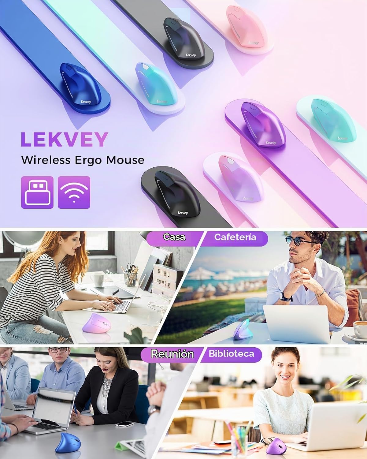 Lekvey Ratón Ergonómico, Ratón Vertical Inalámbrico Recargable 2.4...