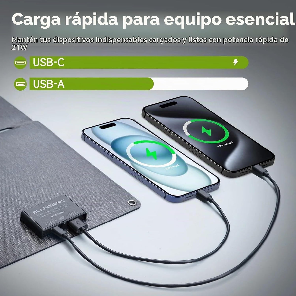 ALLPOWERS SP001 - Cargador de panel solar portátil de 21 W | Kit so...