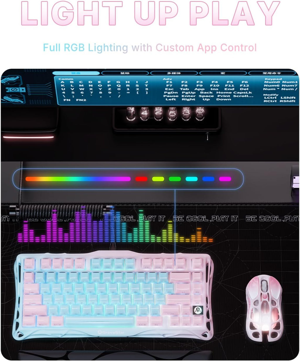 Teclado para juegos GravaStar Mercury K1 Lite 75%, teclado inalámbr...