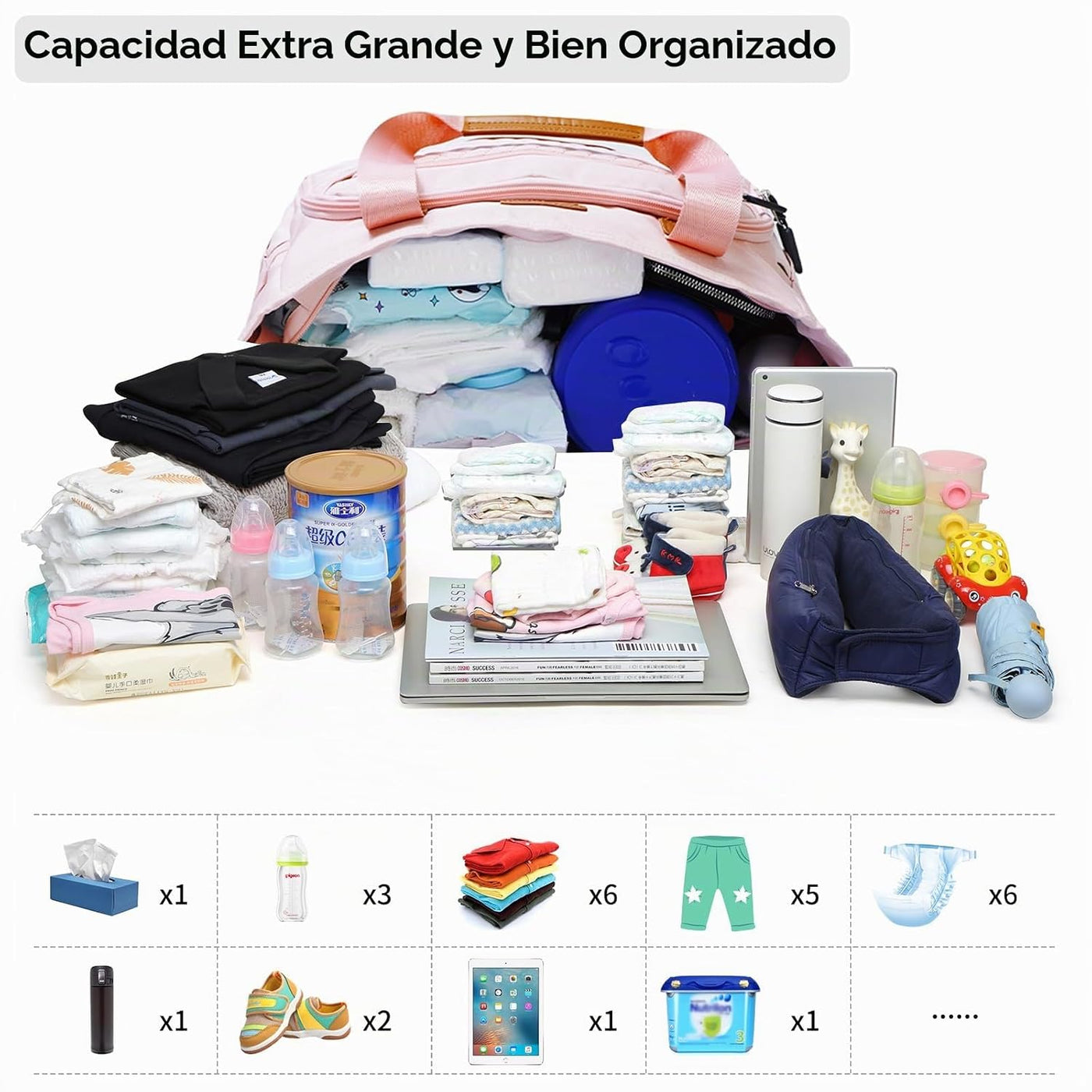 FHELAD Bolsa de pañales para mujer, bolsas de bebé con compartiment...