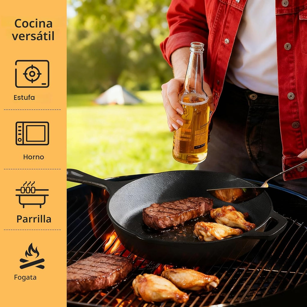 EWFEN Juego de 3 sartenes de hierro fundido, utensilios de cocina p...