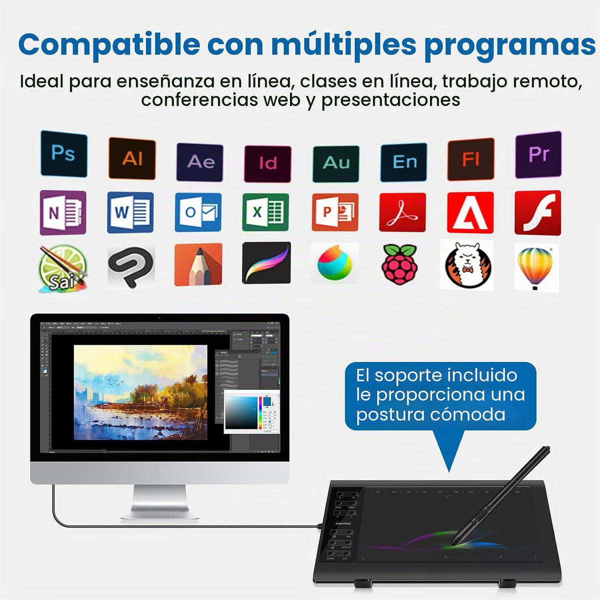 XOPPOX Tableta de dibujo gráfico, área activa grande de 10 x 6 pulg...