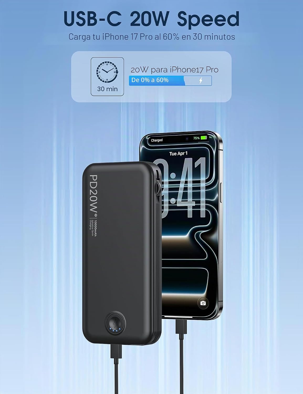 Cargador portátil Nusyddy de carga rápida de 10000 mAh con enchufe...