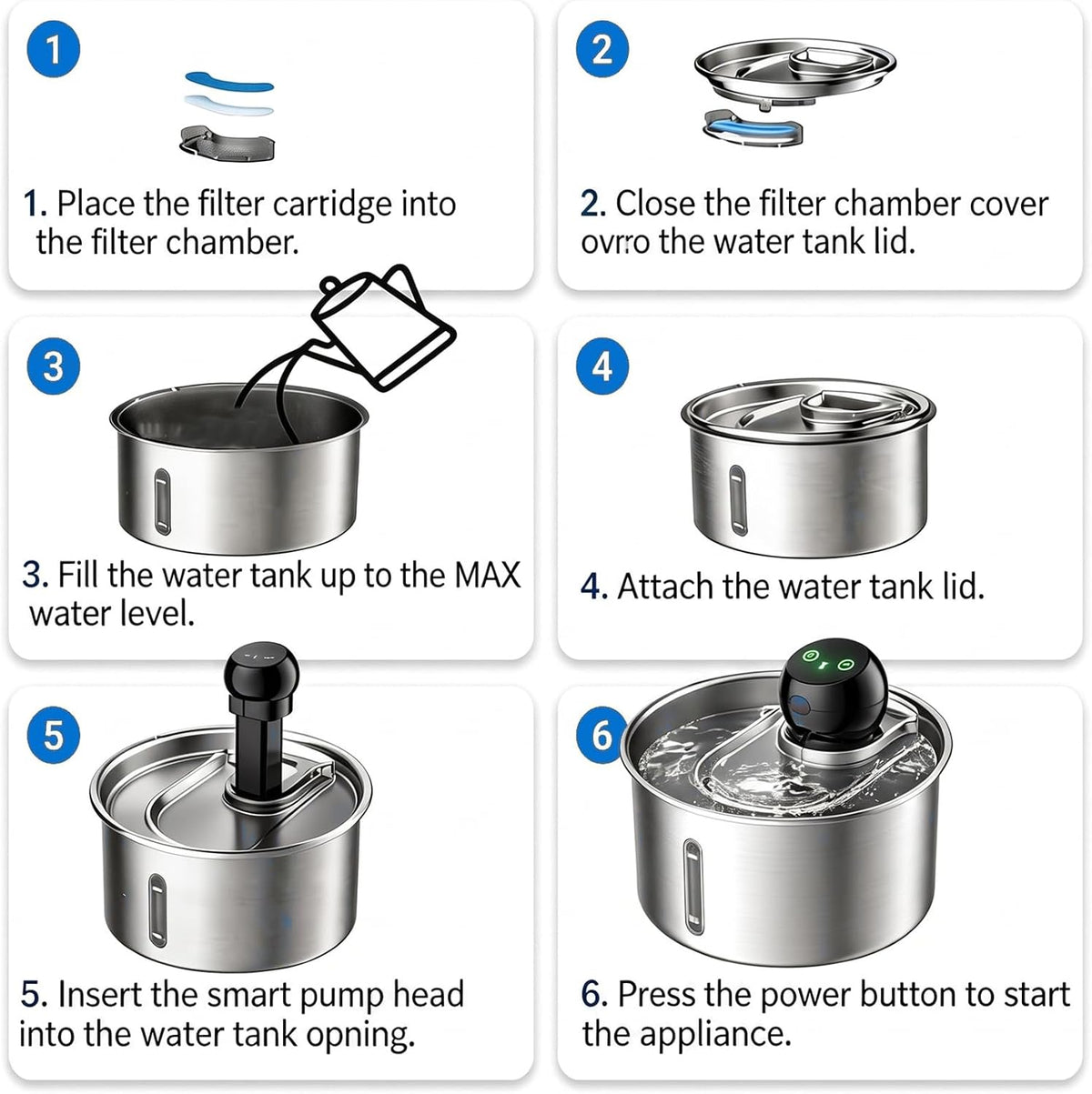 SavfuMe - Filtro de fuente de agua para gatos: 8 en 1 Kit de filtro...