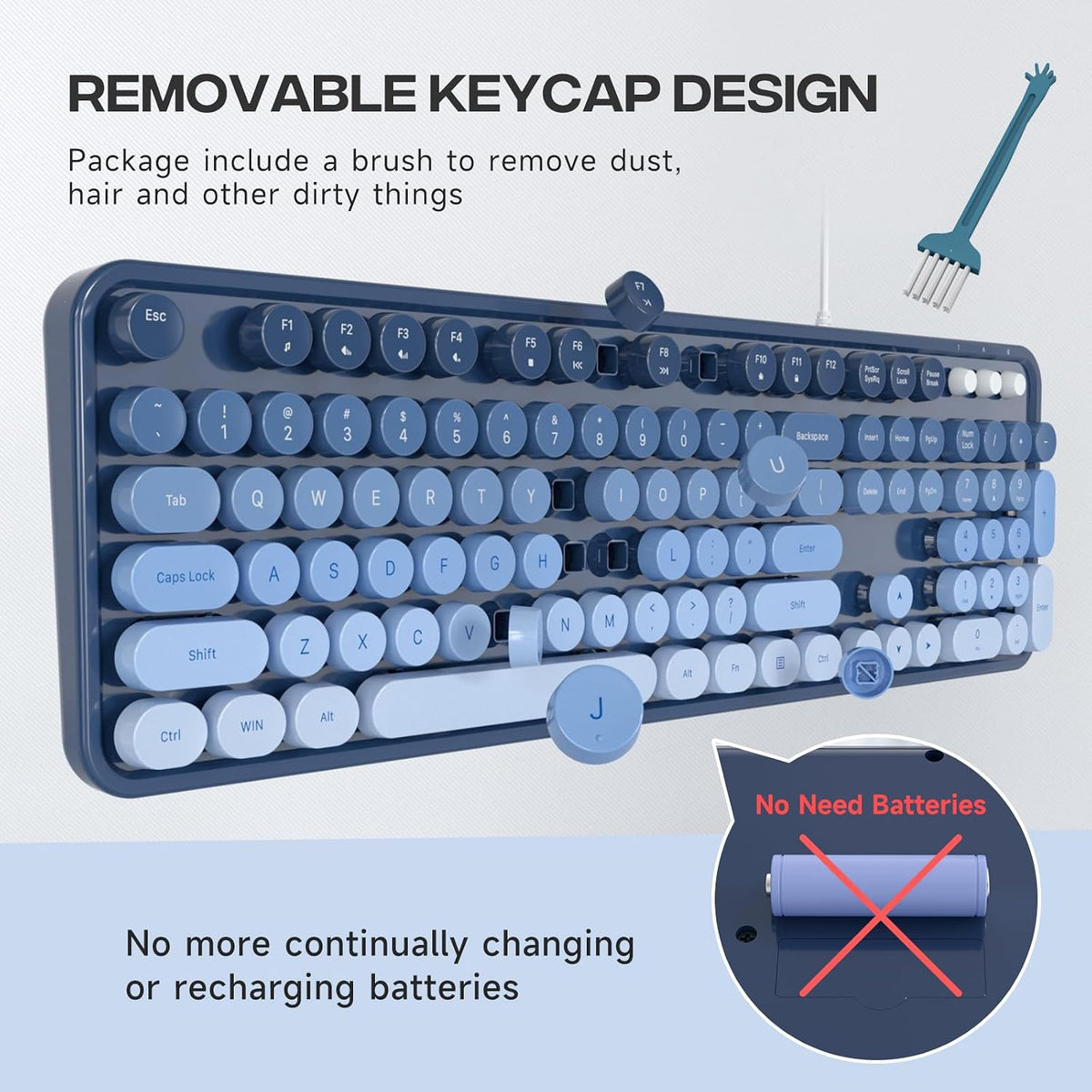 Dilter Teclado con cable, teclados de máquina de escribir de tamaño...