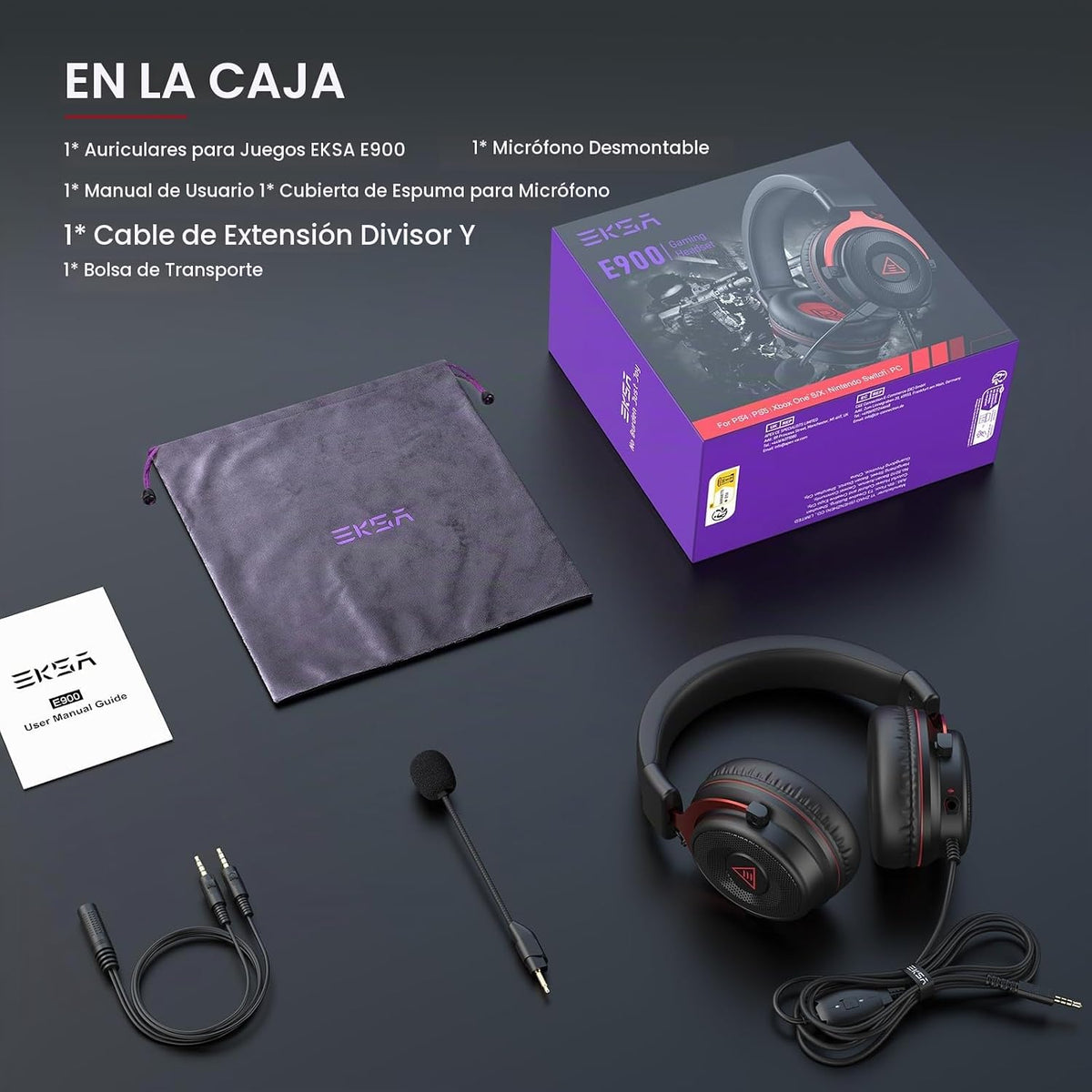 EKSA E900 - Auriculares para juegos con micrófono - Auriculares par...