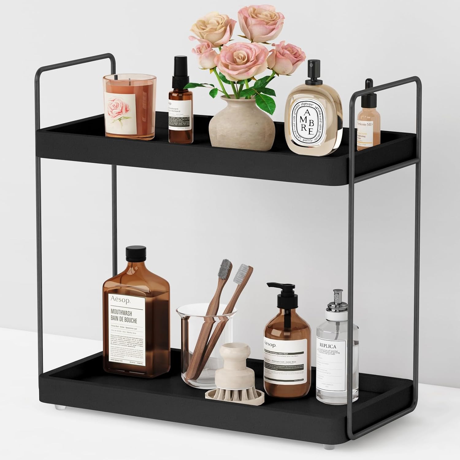 Forbena Organizador de mostrador de baño negro, organizador de baño...