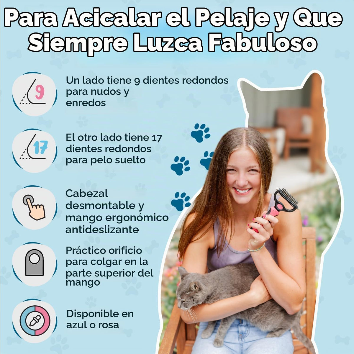 Sinko - Cepillo de pelo para perros y gatos, rastrillo de capa infe...