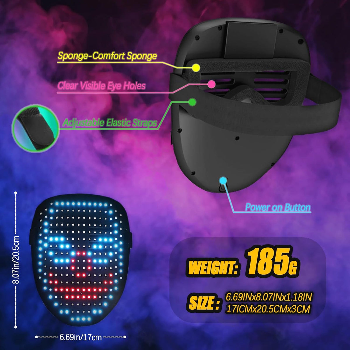 Máscara LED con detección de gestos, máscara de luz para niños, jug...