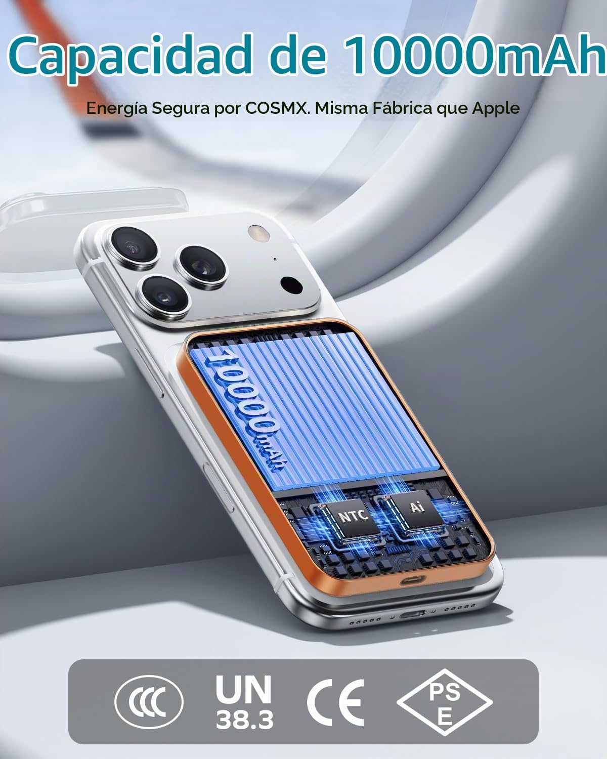 MOMAX Banco inalámbrico magnético del poder, 10000mAh delgado 0,5&#...