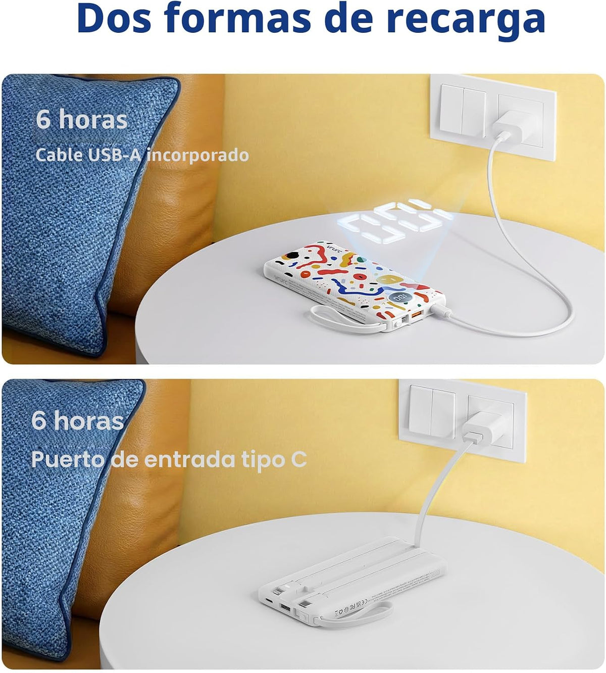 Cargador portátil VRURC, cables incorporados Power Bank 10000mAh |...