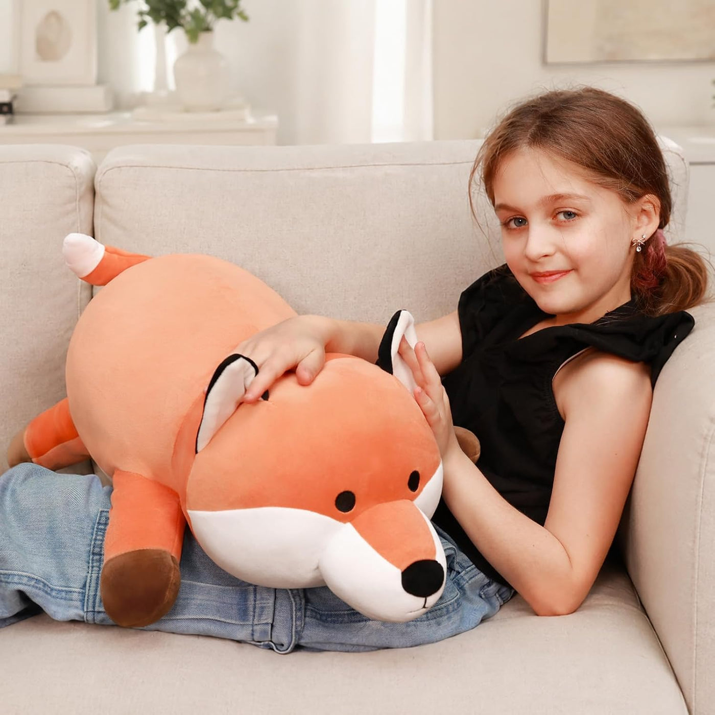 MorisMos Peluche de zorro rojo de 23.6 pulgadas, bonita almohada de...
