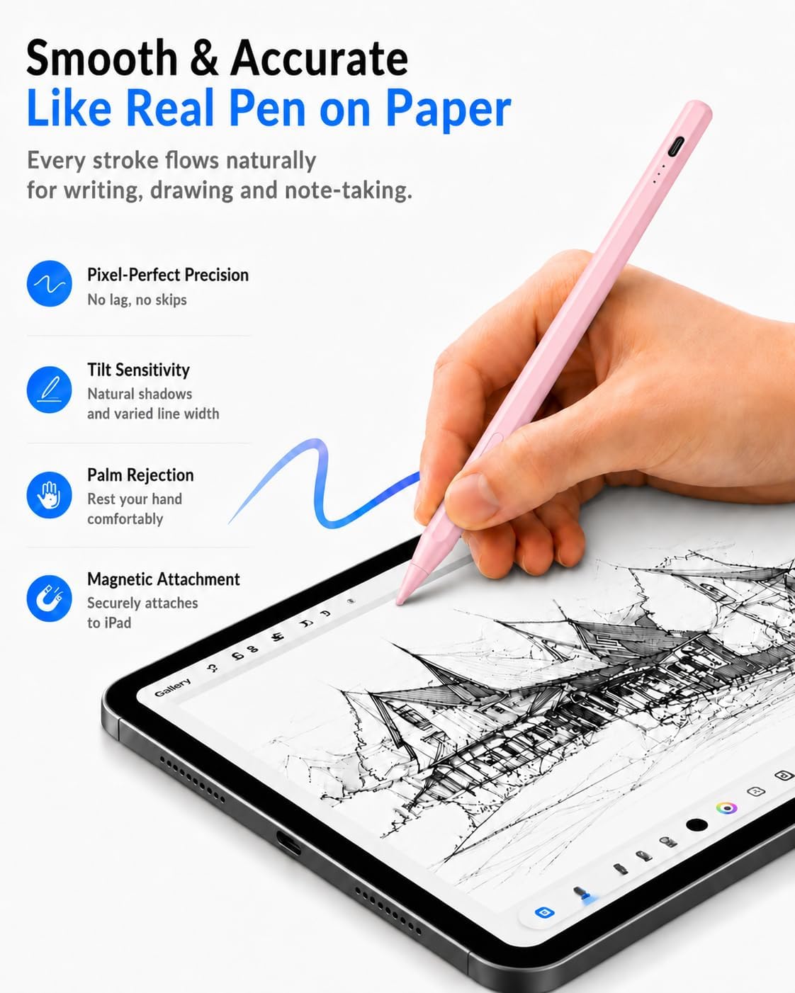 Lápiz óptico para iPad 2018-2026 con estuche para lápices, carga rá...