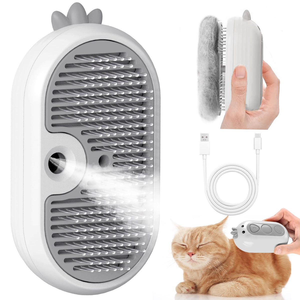 POIIOPY Cepillo de vapor para gatos con botón de liberación, peine...