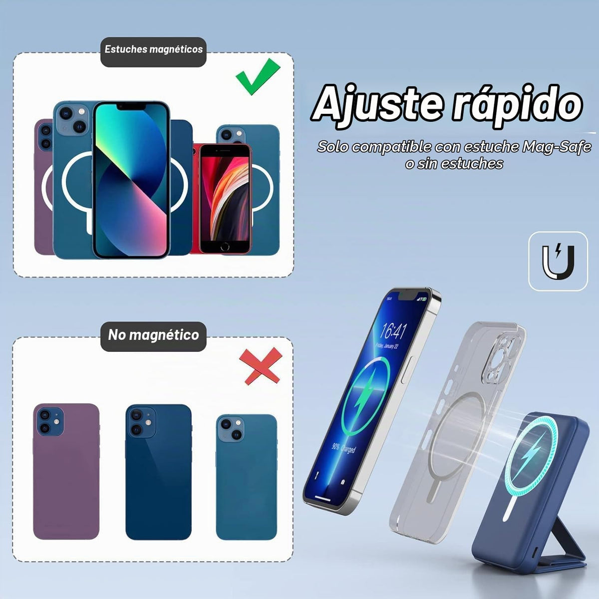 AOGUERBE Banco magnético del poder, cargador portátil inalámbrico 1...