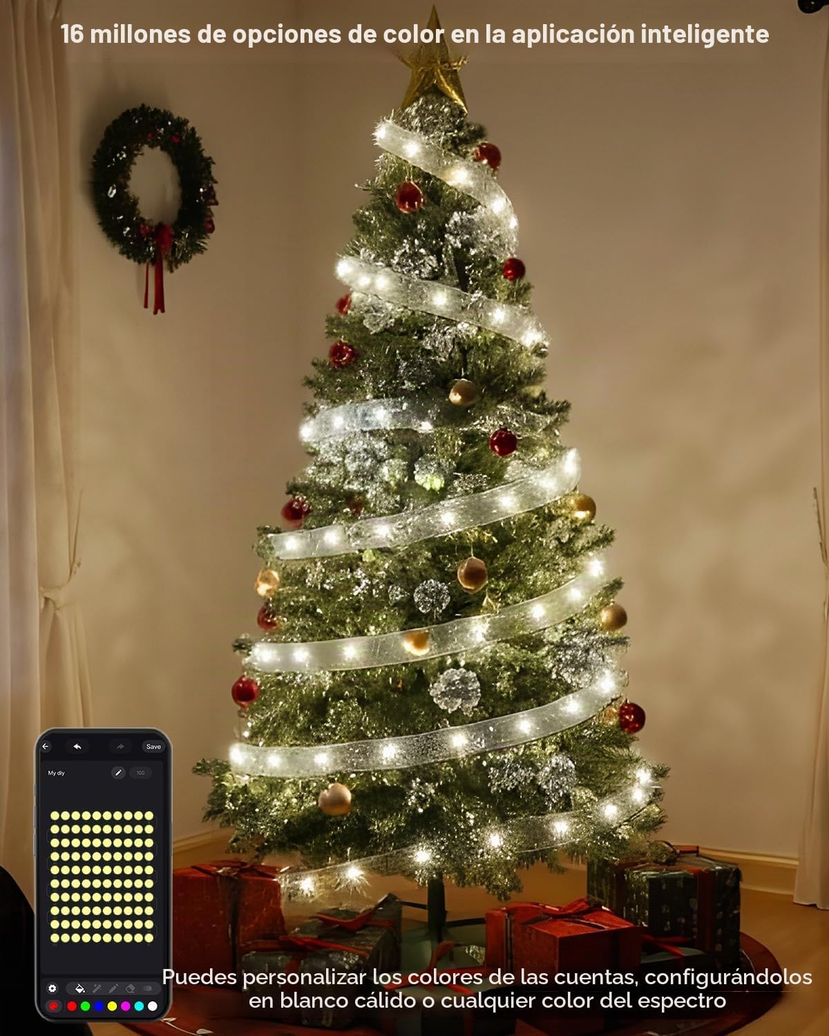 BraveDream Luces inteligentes de cinta de Navidad de 33 pies, cinta...
