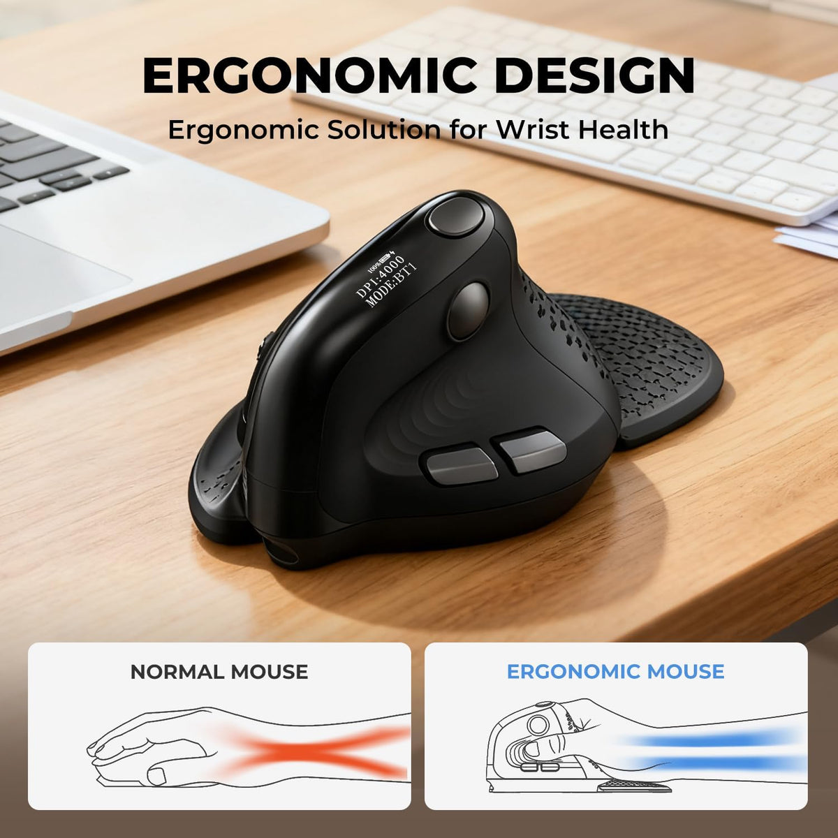 DELUX Seeker Ratón inalámbrico vertical ergonómico con pantalla OLE...