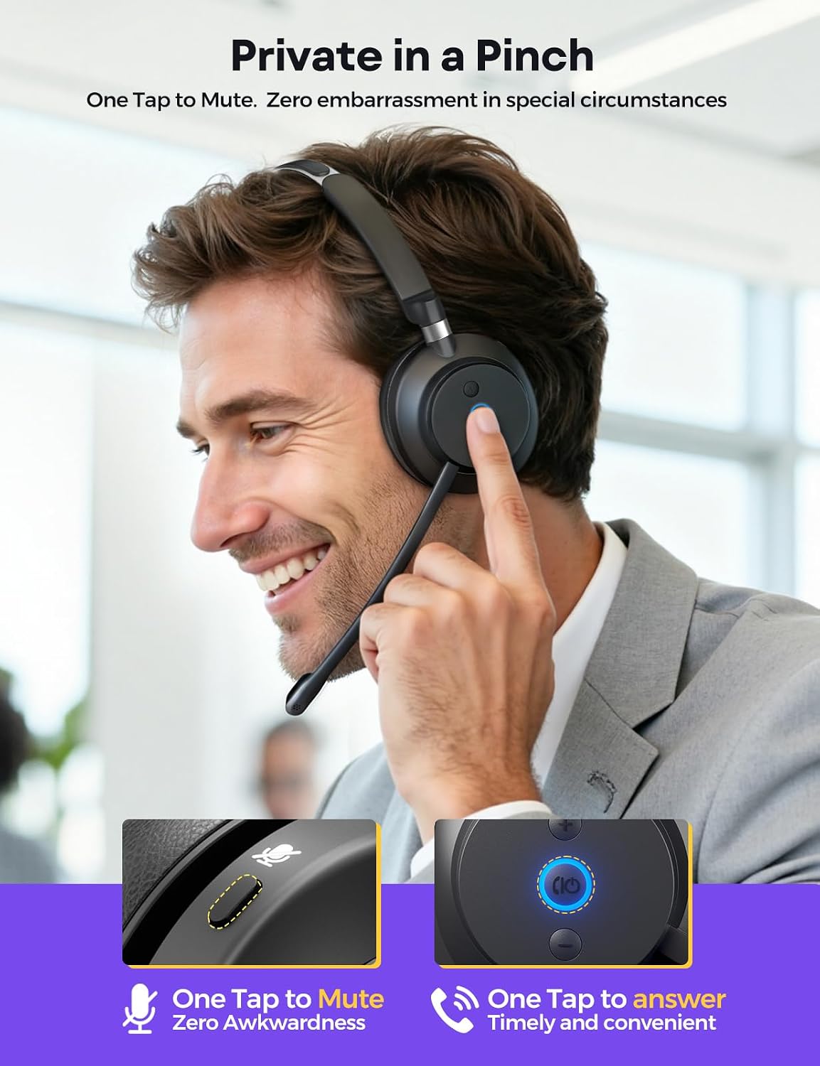 Auriculares inalámbricos de un solo oído con micrófono, Bluetooth y...
