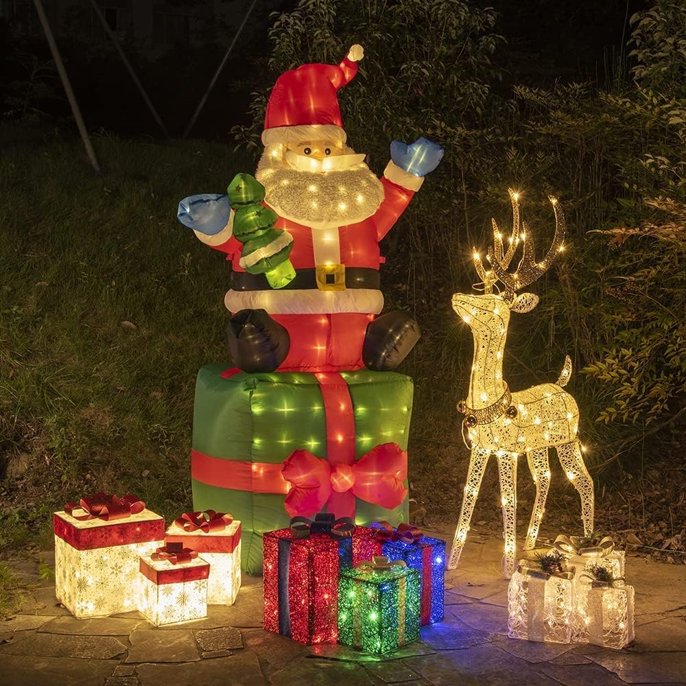 PEIDUO Cajas de regalo iluminadas de Navidad, juego de 3, decoracio...