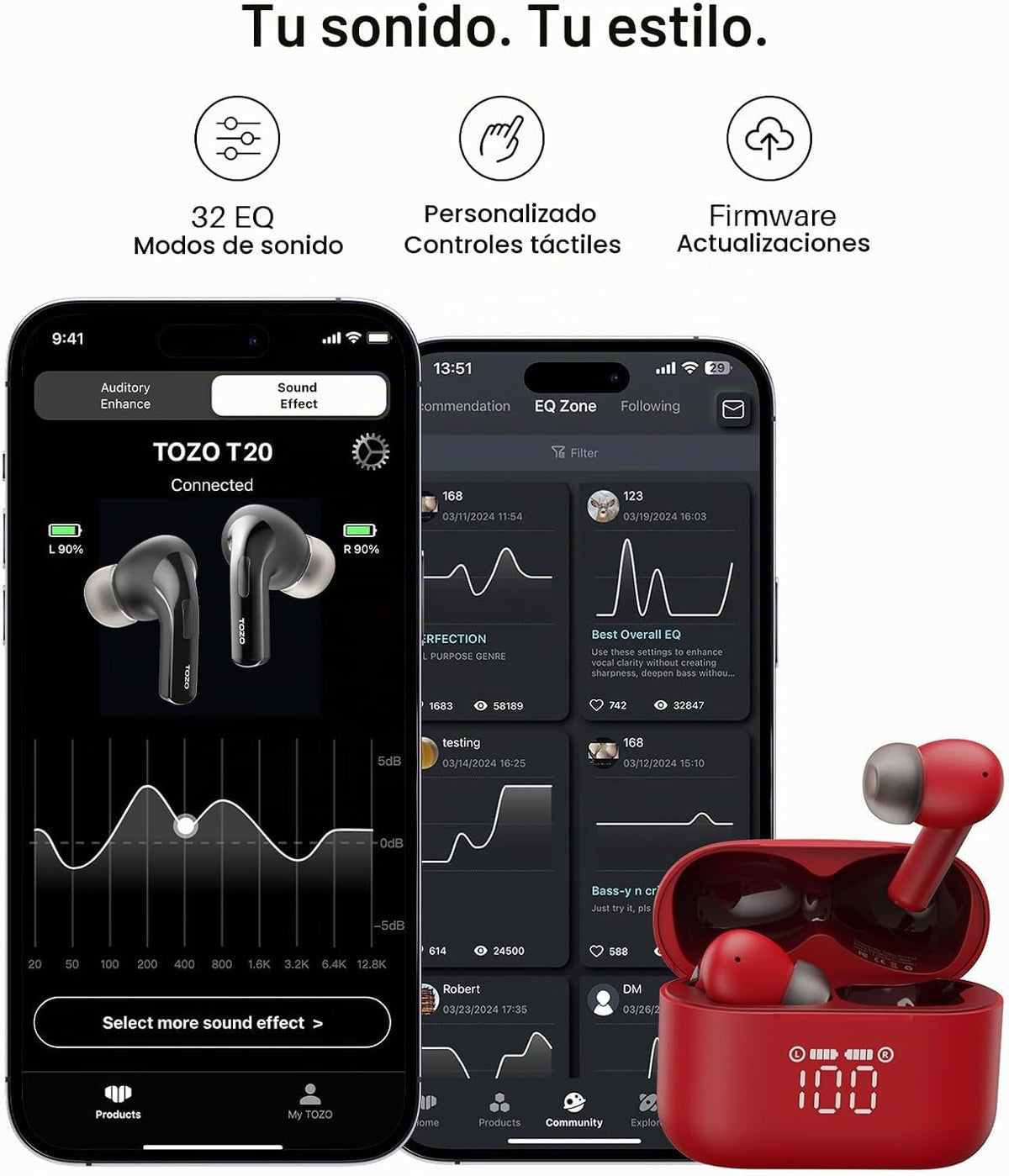 Auriculares inalámbricos TOZO T20 con tiempo de reproducción de 97...