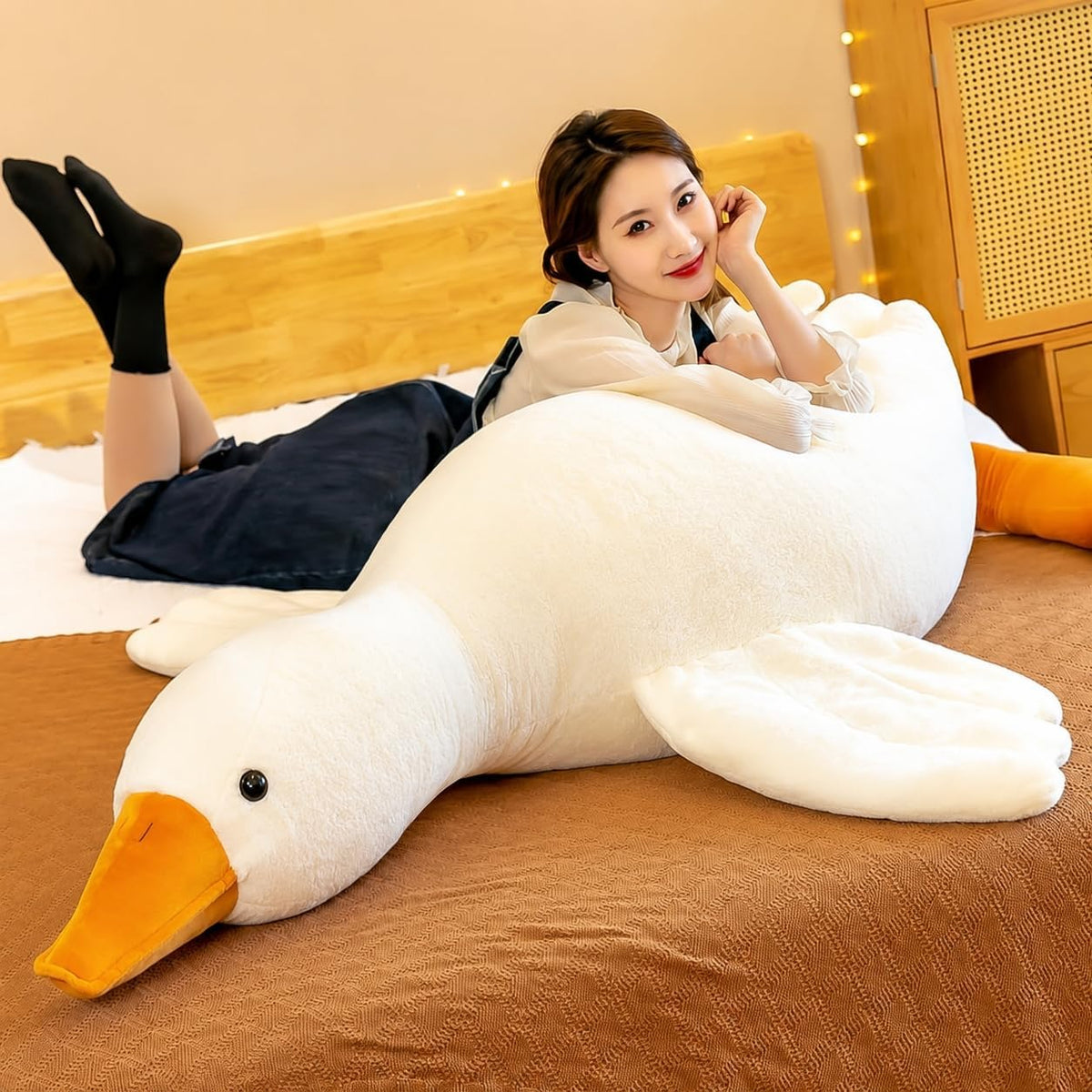 BXEBUI Peluche gigante de ganso blanco de 51 pulgadas, enorme cisne...