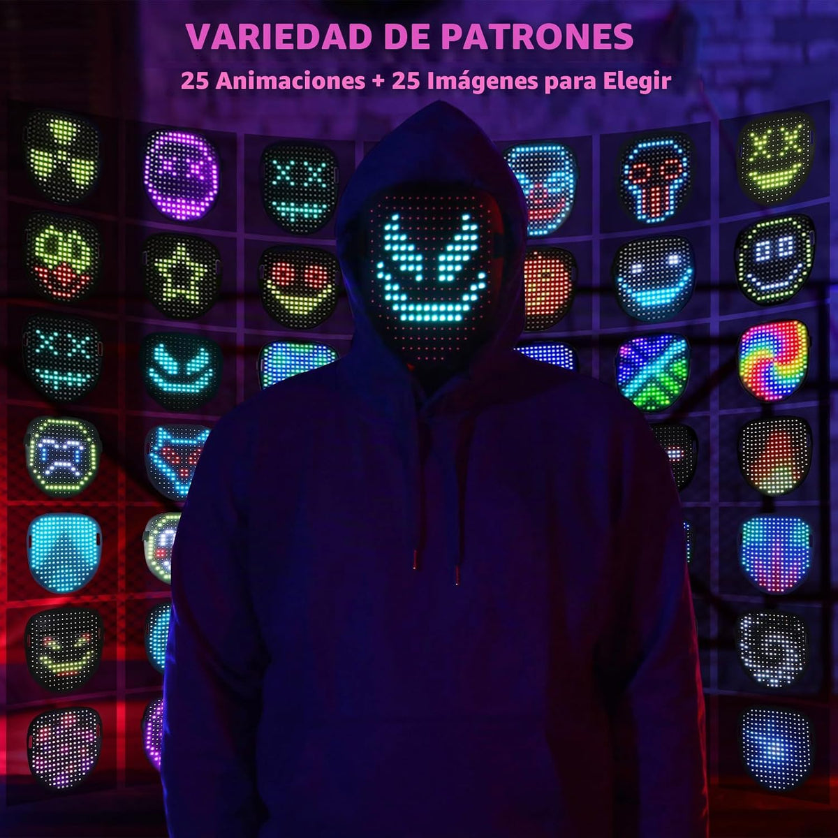 Máscara LED de disfraz de Halloween con detección de gestos, juguet...