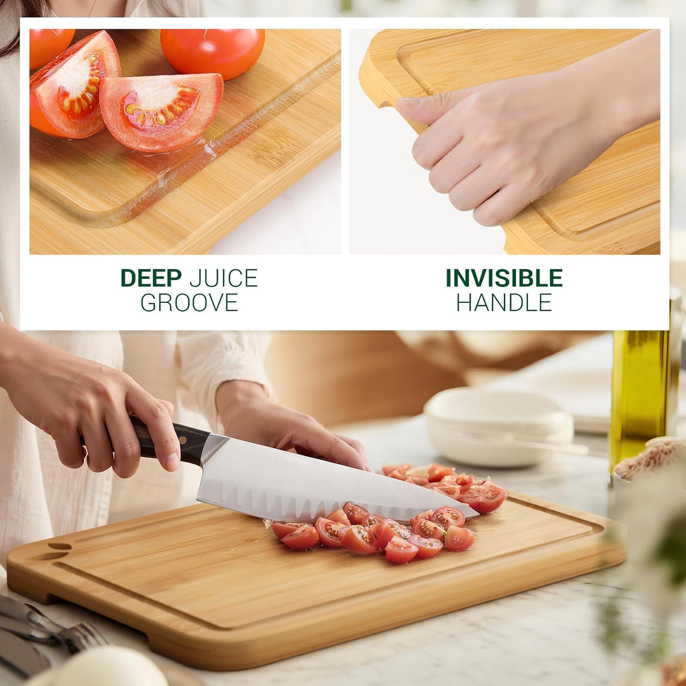 Toolola Tablas de cortar de bambú de 15 x 12 pulgadas para cocina c...