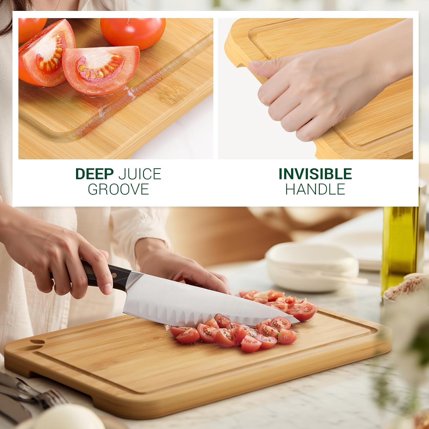 Toolola Tablas de cortar de bambú de 15 x 12 pulgadas para cocina c...