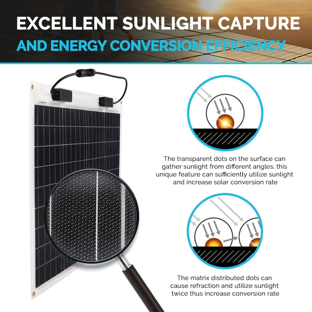 Renogy Panel Solar Flexible de 50 Vatios 12 Voltios Monocristalino...