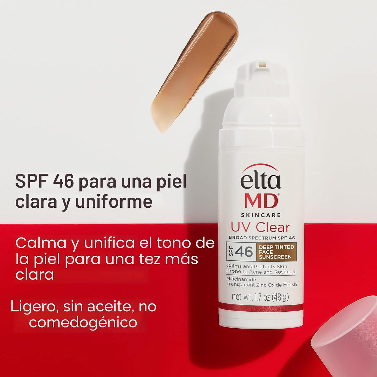 Protector solar facial transparente UV EltaMD con óxido de zinc, si...