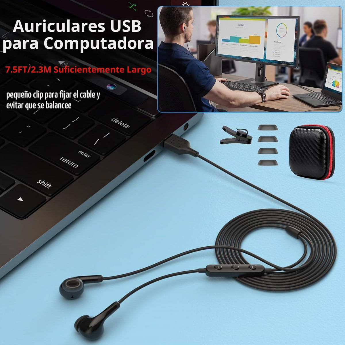 AIAUXAI Auriculares USB para PC,Auriculares con micrófono para comp...